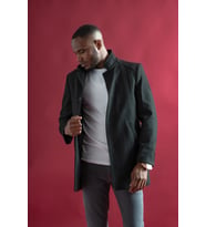 Slimfit Hakim Yaka Düğmeli Yan Cepli Astarlı Tek Yırtmaçlı Kaşmir Erkek Kaban (Siyah)