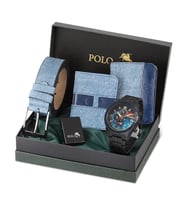 Polo Air Erkek Set Kombin Kemer Cüzdan Kartlık Çakmak Kol Saati Hediyelik Kutusunda  Set PL-0972E (Lacivert)