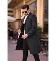 Mero Life Erkek Dar Kesim Uzun Yün Karışımlı Kaşe Gömlek Yaka Palto&Kaban (Antrasit)