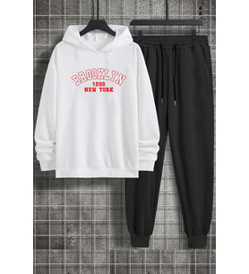 Unisex Brooklyn  Baskılı Eşofman Takımı (A.Beyaz)