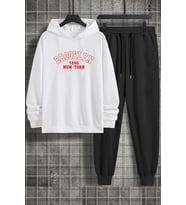 Unisex Brooklyn  Baskılı Eşofman Takımı (A.Beyaz)