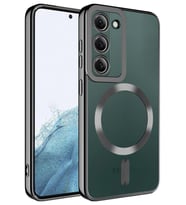 Galaxy S23 Kılıf Köşeleri Renkli Şeffaf Kamera Korumalı Magsafe Lüx Kılıf (Siyah)