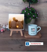 Sevgiliye Hediye Fotoğraflı Dekoratif Taş, Ahşap Altlıklı Türk Kahvesi Fincanı Hediye (Model 1)