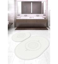 Dijital Baskılı Kaymaz Taban Yıkanabilir Oval 2'li Klozet Takımı Banyo Paspası NOKZ-HS-563 (Beyaz)