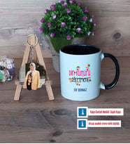 Din Kültürü Öğretmeni Kupa Bardak Beyaz ve Fotoğraflı Ahşap Anahtarlık Hediye (Model 11)