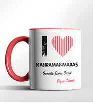 Kişiye Özel Kahramanmaraş Seninle Daha Güzel Tema Siyah Renk Kupa (Kırmızı)