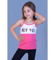 Toontoy Kız Çocuk Çevirmeli Pullu  Hey You Baskılı Atlet (Fuşya)