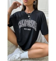 Unisex California West Coast Baskılı Tasarım Tshirt (Siyah)