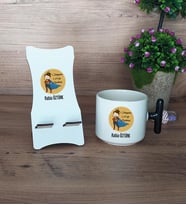 Kadın Öğretmene Hediye Hediye Sepeti Kupa Bardak T Kulplu ve Ahşap Telefon Standı Öğretmenler Günü Hediyesi (Model 6)