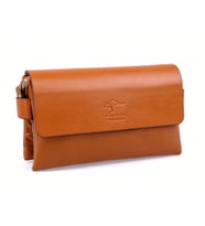 KANGAROO KINGDOM Hakiki Deri Siyah Erkek Portföy & Clutch El Çantası 9288-S (Taba)