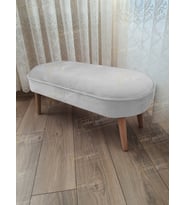 Ultra Lüks Oval Parrot Puf Ahşap Ayak (Beyaz)
