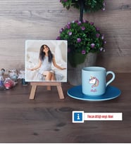Unicorn Fotoğraflı Dekoratif Taş, Ahşap Altlıklı Türk Kahvesi Fincanı Hediye (Model 5)