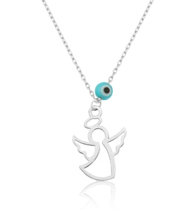 Papatya Silver 925 Ayar Nazar Boncuklu Gümüş Melek Kolye (Gümüş)
