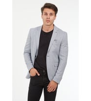SPOSO 5127 TEK DÜĞME TEK YIRTMAÇ YARIM ASTAR DAR KALIP ÖRME KUMAŞ BLAZER CEKET (Koyu Gri)