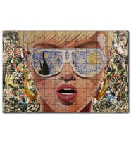 Cakapuzzle Yıldızlı Gece Desenli Gözlüklü Retro Kız Puzzle Yapboz MDF (Ahşap) (500 Parça)