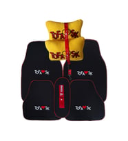 Tofaş 5 Parça Nakışlı Oto Halı Paspas / Tofaş Seyahat Boyun Yastığı & Ayna Askısı & Tampon Çeki İpi (Siyah-Sarı)