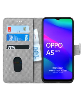 Microsonic Oppo A5 2020 Kılıf Fabric Book Wallet (Gri)