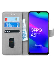 Microsonic Oppo A5 2020 Kılıf Fabric Book Wallet (Gri)