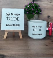 İyi Ki Varsın Dede Hediye Seti Kupa Bardak T Kulplu ve Dekoratif Taş Dedeye Doğum Günü Hediyesi (Model 1)