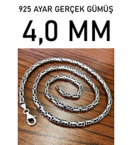 925 Ayar Gümüş Erkek Kolye Zincir Yuvarlak Kral Model msn18y (4mm) (Kırmızı)