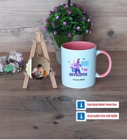 Developer Kupa Bardak Beyaz ve Fotoğraflı Ahşap Anahtarlık Hediye (Model 6)
