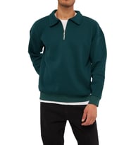 Ghassy Co. Erkek Polo Yaka Oversize Yarım Fermuarlı Sweatshirt (Nefti)