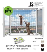 WINBLOCK PETS – Kediler için Pencere Güvenlik Ağı, Kedi Filesi Sistemi – ÇİFT KANAT KUTU (Kahverengi)