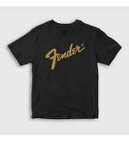 Presmono Unisex Çocuk Beyaz Logo Fender Gitar Gitarist T-Shirt 442578tt (Siyah)