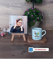 Okul Öncesi Öğretmeni Fotoğraflı Dekoratif Taş, Ahşap Altlıklı Türk Kahvesi Fincanı Hediye Öğretmenler Günü Hediyesi (Model 1)