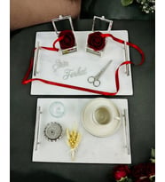 Gümüş Mermer Söz Tepsisi ve Damat Kahve Fincan Tepsisi (Siyah)