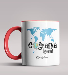 Kişiye Özel Coğrafya Öğretmeni Tasarımlı Siyah Renk Kupa Bardak 5 (Kırmızı)