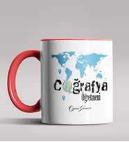 Kişiye Özel Coğrafya Öğretmeni Tasarımlı Siyah Renk Kupa Bardak 5 (Kırmızı)