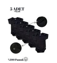 Betül Bebek Kısa Kollu 5'li Organik Pamuk Çıtçıtlı Bebek Body & zıbın (Siyah)