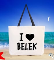 BK Gift I Love Belek Renkli Kulp Kanvas Plaj Çantası 48x40m, Baskılı Omuz Çantası, Alışveriş Çantası (Siyah)