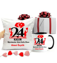 24 Kasım Öğretmenler Günü Kutlu Olsun Yastık ve Kupa Bardak Hediye Seti (Model 4)