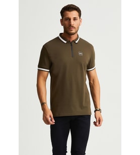 ALEXANDERGARDI FERMUAR DETAYLI POLO YAKA T-SHİRT (BARAKM) (Haki)