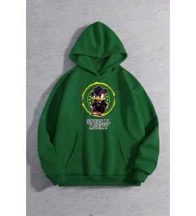 Special Agent Baskılı Oversize Sweatshirt (Yeşil)