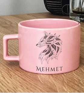 Kişiye Özel Etnik Kurt Hediye Pastel Fincan Babaya Sevgiliye Hediye (Pembe)