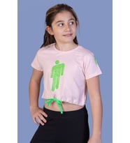 Toontoy Kız Çocuk Crop Model Baskılı Taş İşlemeli Tişört (Pudra)