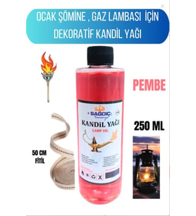 Sağdıç Saraciye Kandil Yağı Kokusuz Dumansız Iç Mekan Kandil Sıvısı 250 Ml+50cm Fitil kendallr0y (Pembe)