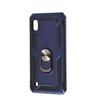 Samsung Galaxy A10 Uyumlu Kılıf Standlı Manyetik Yüzüklü Military Magnetic Ring Polycarbonate and TPU Case (Lacivert)