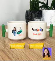 Kişiye Özel Karikatürlü Psikolog Hediye T Kupa Bardak Kadın Psikologa Tıp Bayramı Hediyesi (Yeşil)