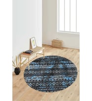 Dijital Baskılı Kaymaz Taban Yıkanabilir Yuvarlak Salon Halısı Koridor Halısı Paspas NDY-HY-1279 (Mavi)