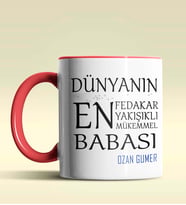 Kişiye Özel Dünyanın En En En Babası Temalı Siyah Kupa Bardak (Kırmızı)