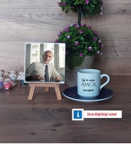 Amcaya Hediye Fotoğraflı Dekoratif Taş, Ahşap Altlıklı Türk Kahvesi Fincanı Hediye (Model 4)