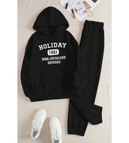 Holiday Baskılı Eşofman Takımı (Siyah)