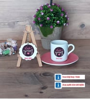 Love Yourself Türk Kahvesi Fincanı Lacivert ve Ahşap Anahtarlık Hediye (Model 3)