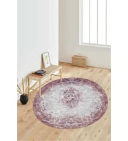 Dijital Baskılı Kaymaz Taban Yıkanabilir Yuvarlak Salon Halısı Koridor Halısı Paspas NDY-HT-198 (Pembe)