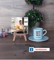 Amcaya Hediye Fotoğraflı Dekoratif Taş, Ahşap Altlıklı Türk Kahvesi Fincanı Hediye (Model 2)