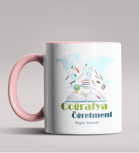 Kişiye Özel Coğrafya Öğretmeni Tasarımlı Siyah Renk Kupa Bardak 2 (Pembe)